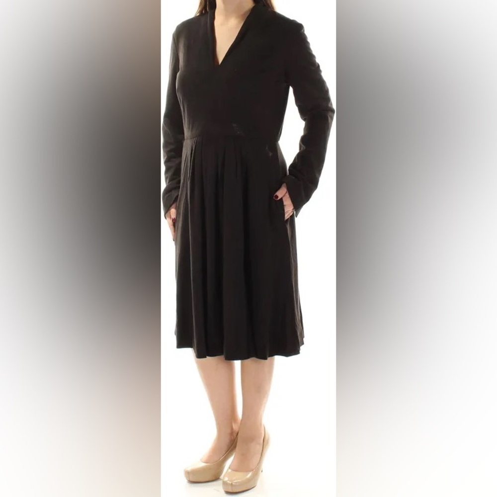 Catherine Malandro V-neck Black Suede Longsleeved Dress